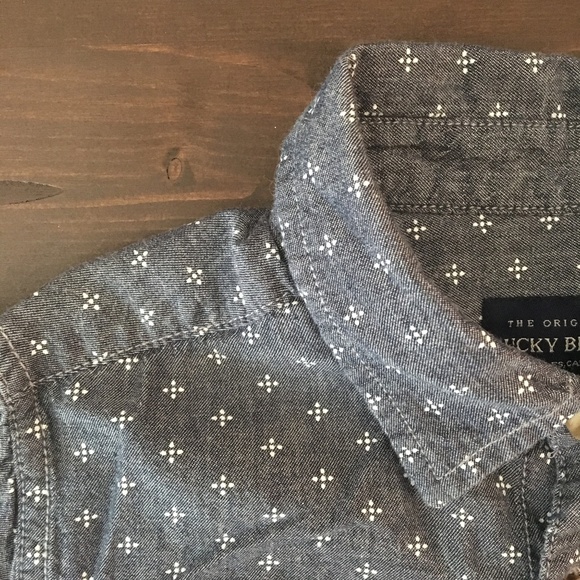 Lucky Brand Boys Blue Chambray Printed Button Up S - Picture 7 of 8